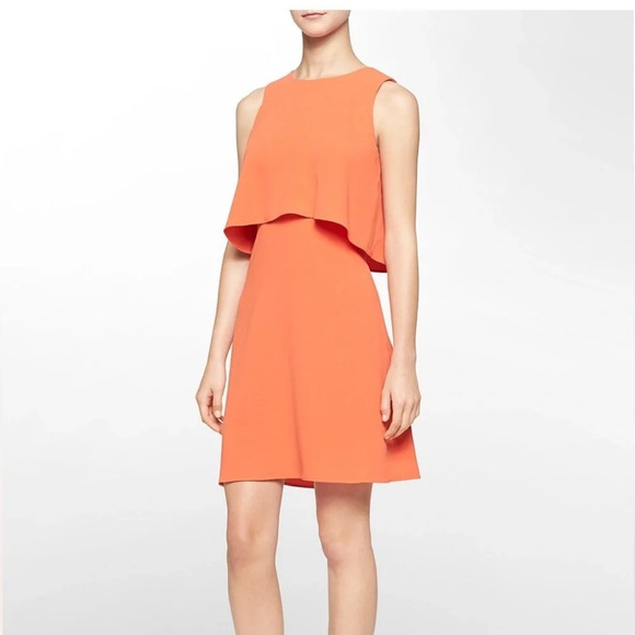 Calvin Klein Orange Sleeveless Layer Popover Dress 8 - Picture 1 of 6